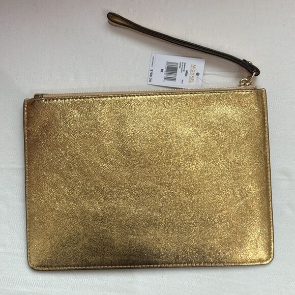 Michael Kors Adele XL Metallic Gold Leather Geometric Clutch - Picture 2 of 5